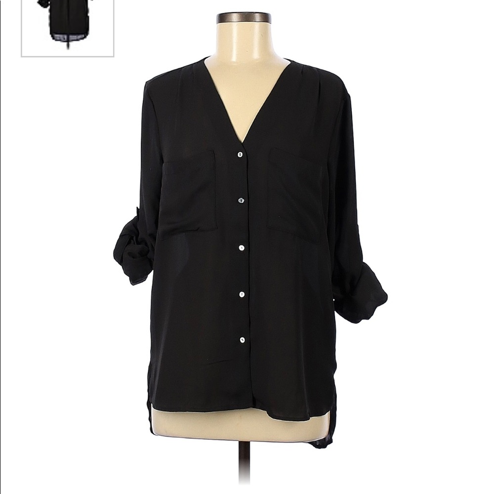 H&M Dark Gray Lightweight Blouse w/Pockets, Sleeve Can Be Worn Long or Rolled Up